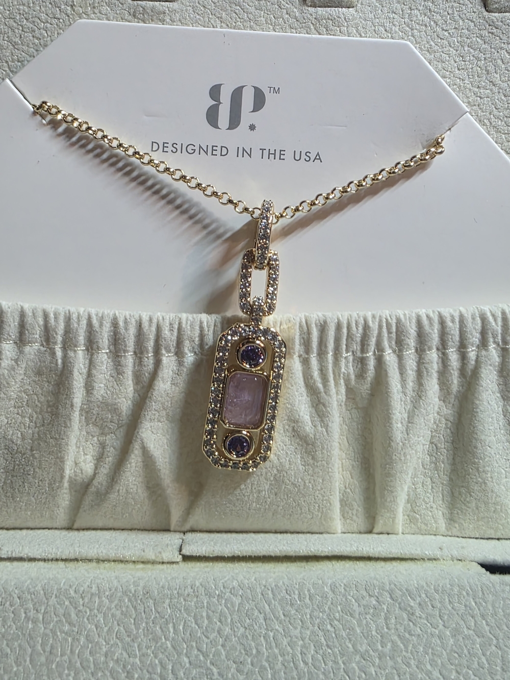 BP Gold-Tone Pink & Purple Crystal Pendant Necklace